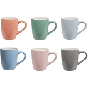 Excellent Houseware Koffie mokken/bekers Daisy - 6x - keramiek - met oor - pastel - 240 ml