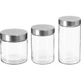 Secret de Gourmet - Set van 8x keuken voorraadbussen/potten glas RVS deksel - 3 formaten