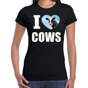 I love cows t-shirt met dieren foto van een koe zwart voor dames - cadeau shirt koeien liefhebber