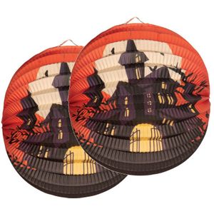 Set van 3x stuks ronde lampion 25 cm spookhuis - Halloween trick or treat lampionnen versiering