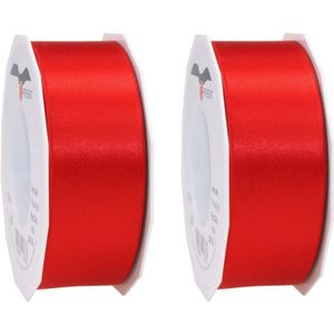 2x Luxe, brede Hobby/decoratie rode satijnen sierlinten 4 cm/40 mm x 25 meter- Luxe kwaliteit - Cadeaulint satijnlint/ribbon