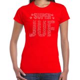 Glitter Super Juf t-shirt rood met steentjes/ rhinestones voor dames - Lerares cadeau shirts - Glitter kleding/foute party outfit