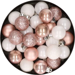 28x stuks kunststof kerstballen lichtroze en wit mix 3 cm - Kerstboomversiering