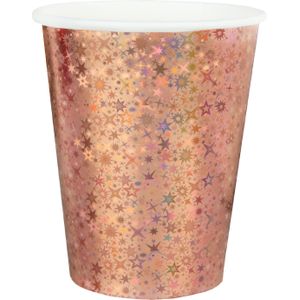 Santex feest wegwerp bekertjes - glitter - 10x stuks - 270 ml - rosegoud