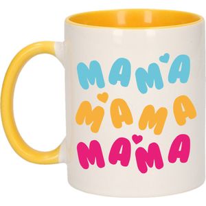 Bellatio Decorations Cadeau koffie/thee mok voor mama - geel - hartjes/liefde - Moederdag