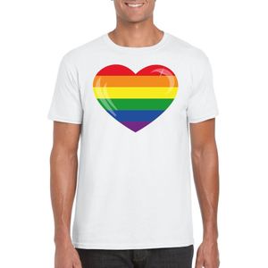 Gay pride t-shirt met Regenboog vlag in hart wit heren