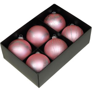 Othmar Decorations gedecoreerde kerstballen -6x -roze -glas 8cm
