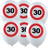 12x Leeftijd verjaardag ballonnen met 30 jaar stopbord opdruk 28 cm