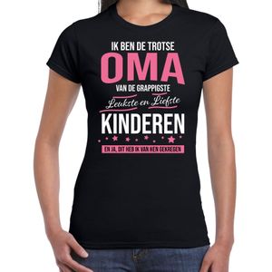 Trotse oma / kinderen cadeau t-shirt zwart voor dames -  Cadeau oma / bedank cadeau shirt