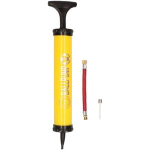 Ballenpomp geel met naaldventiel verlengslang en vuldop - 19 cm - Voetbalpomp/Basketbalpomp/Skippybalpomp