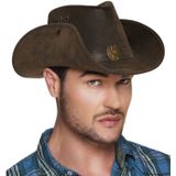 Cowboy hoed bruin met revolver/pistool in holster voor volwassenen