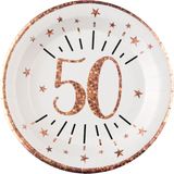 Verjaardag feest bordjes leeftijd - 50x - 50 jaar - rose goud - karton - 22 cm - rond