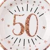 Verjaardag feest bordjes leeftijd - 50x - 50 jaar - rose goud - karton - 22 cm - rond