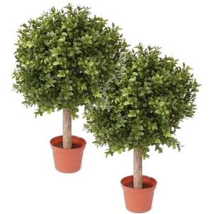 2x Buxus bol kunstplant op stam in pot 35 cm - Kunstplanten/Nepplanten