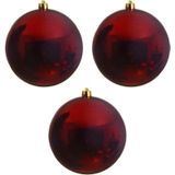 3x Grote donkerrode kunststof kerstballen van 14 cm - glans - donker rode kerstboom versiering