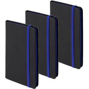 Set van 5x stuks schriften/notitieboekje pu-leer kaft blauw met elastiek 9 x 14 cm - 80x gekleurde blanco paginas