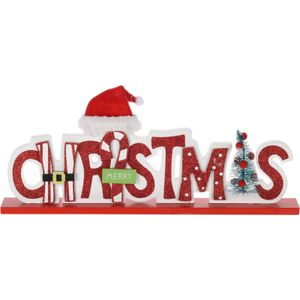 Houten kerstversiering decoratie bordje Merry Christmas 35 cm - Vensterbank versiering - kerstversiering