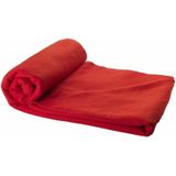 3x Fleece deken rood 150 x 120 cm - reisdeken met tasje