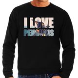 Tekst sweater I love penguins met dieren foto van een pinguin zwart voor heren - cadeau trui pinguins liefhebber