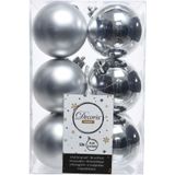 Kerstversiering kunststof kerstballen kleuren mix zilver/winter wit 4-6-8 cm pakket van 68x stuks