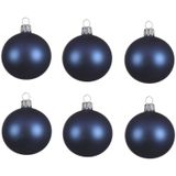 12x Donkerblauwe glazen kerstballen 8 cm - Mat/matte - Kerstboomversiering donkerblauw