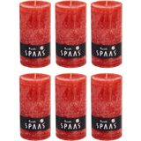6x Rode rustieke cilinderkaarsen/stompkaarsen 7 x 13 cm 60 branduren - Geurloze kaarsen - Woondecoraties