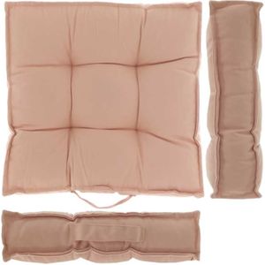 Unique Living Vloerkussen - oud roze - katoen - 43 x 43 x 7 cm - vierkant - Matraskussen/zitkussen