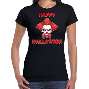 Happy Halloween rode horror clown verkleed t-shirt zwart voor dames - horror clown shirt / kleding / kostuum / horror outfit
