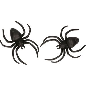 Fiestas Nep spinnen/spinnetjes 12 cm - zwart - 2x stuks - Horror/griezel thema decoratie beestjes