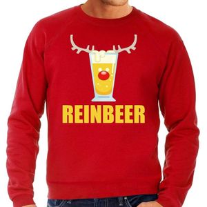 Grote maten foute kersttrui / sweater gewei met bierglas - Reinbeer - rood voor heren - Kersttruien / Kerst outfit