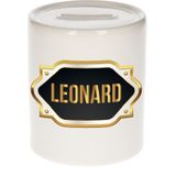 Leonard naam cadeau spaarpot met gouden embleem - kado verjaardag/ vaderdag/ pensioen/ geslaagd/ bedankt
