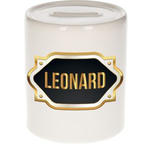 Leonard naam cadeau spaarpot met gouden embleem - kado verjaardag/ vaderdag/ pensioen/ geslaagd/ bedankt