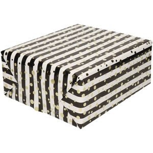 Set van 4x stuks inpakpapier/cadeaupapier metallic wit/zwart/goud gestreept 150 x 70 cm  - kadopapier / cadeaupapier/papier