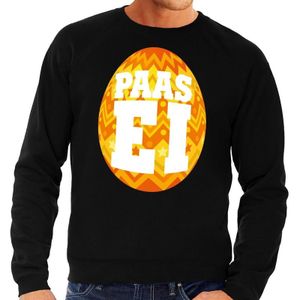 Zwarte Paas sweater met oranje paasei - Pasen trui voor heren - Pasen kleding