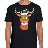 Foute Kerst t-shirt Gay Ruldolf met regenboog muts en roze sjaal zwart voor heren