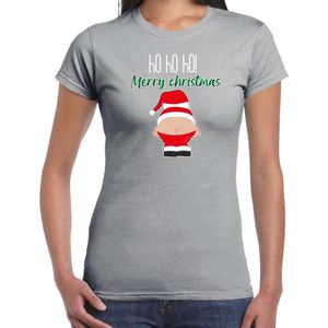 Bellatio Decorations fout Kerst t-shirt dames - Kerstman - grijs - Merry Christmas