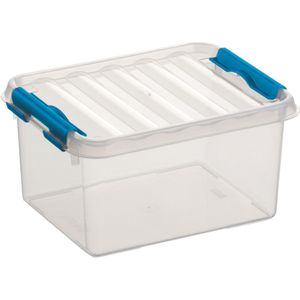 Sunware Q-Line opberg boxen/opbergdozen 2 liter 20 x 15 x 10 cm kunststof - Bakken kunststof transparant/blauw