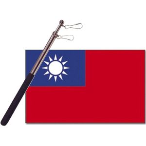 Landen vlag Taiwan - 90 x 150 cm - met compacte draagbare telescoop vlaggenstok - zwaaivlaggen