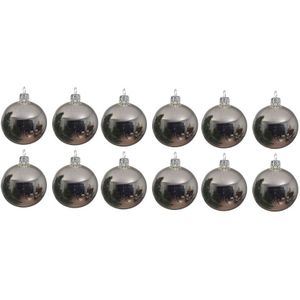 12x Zilveren glazen kerstballen 10 cm - Glans/glanzende - Kerstboomversiering zilver