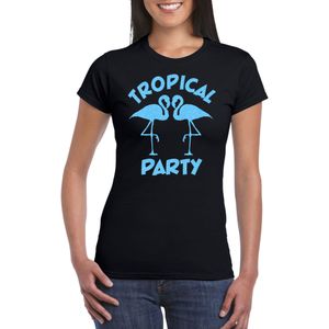 Bellatio Decorations Tropical party T-shirt dames - met glitters - zwart/blauw - carnaval/themafeest