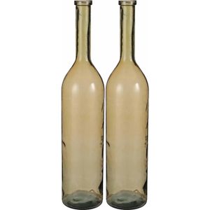 2x Transparante/okergele grote fles vaas/vazen van eco glas 21 x 100 cm - Rioja - Woonaccessoires/woondecoraties - Glazen flesvaas