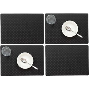 Set van 12x stuks stevige luxe Tafel placemats Zafiro zwart 30 x 43 cm - Met anti slip laag en Pu coating toplaag