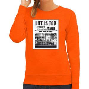 Bellatio Decorations Koningsdag sweater voor dames - vintage poster - oranje - oranje feestkleding