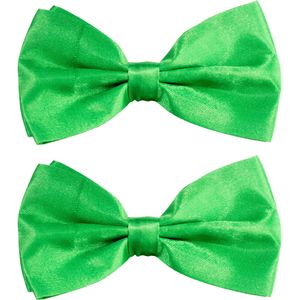 Partychimp Carnaval verkleed vlinderstrikje zijdeglans - 2x - groen - polyester - heren/dames