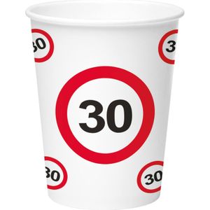24x stuks drinkbekers van papier in 30 jaar verjaardag print van 350 ml - Stopbord/verkeersbord thema