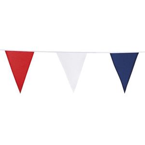 Rode/witte/blauwe stoffen vlaggenlijn/slinger 10 meter - Feestartikelen versiering - Herbruikbare slinger rood/wit/blauw van stof