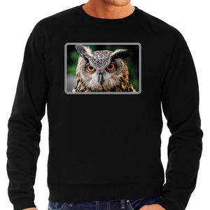 Dieren sweater met uilen foto - zwart - voor heren - roofvogel/ uil cadeau trui - kleding / sweat shirt