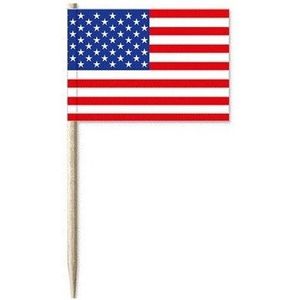 100x cocktailprikkers USA Amerika - snack prikkertjes vlaggetjes