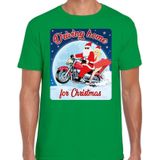 Fout Kerstshirt / t-shirt - Driving home for christmas - motorliefhebber / motorrijder / motor fan groen voor heren - kerstkleding / kerst outfit