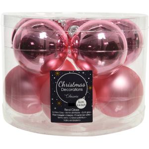 20x stuks kerstballen lippenstift roze van glas 6 cm - mat/glans - Kerstboomversiering